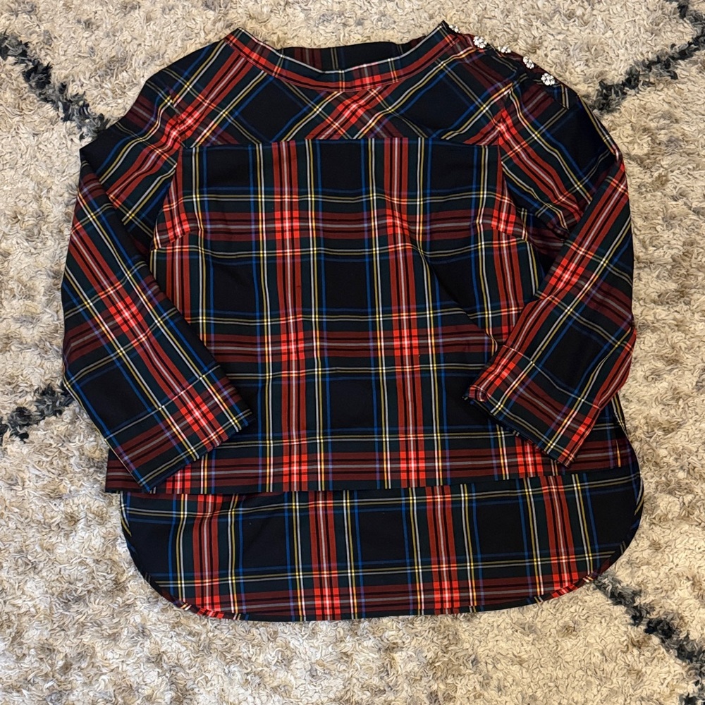 Women’s J. Crew Red and Blue Plaid Button Accent blouse
